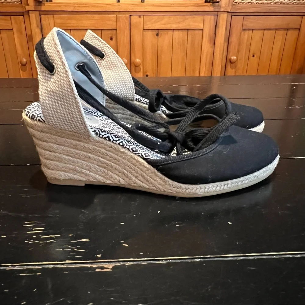 ⭐️ Lands' End Women's Cara Mid Wedge Halter Espadrille Black size 7